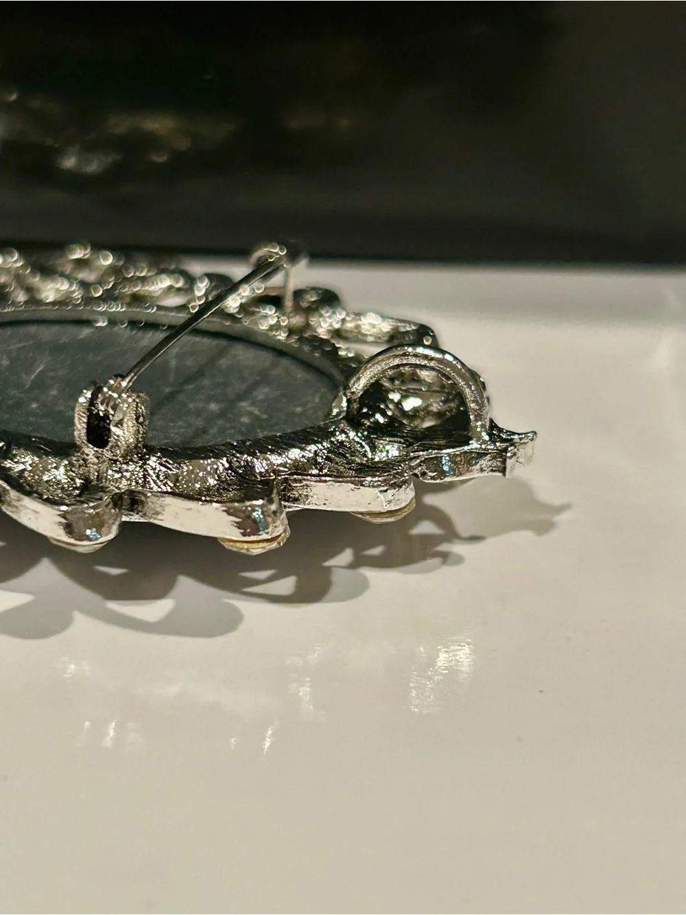 Vintage-Style Gray-Blue Cameo Brooch Necklace